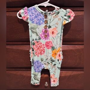 Floral Baby Romper with Wooden Buttons